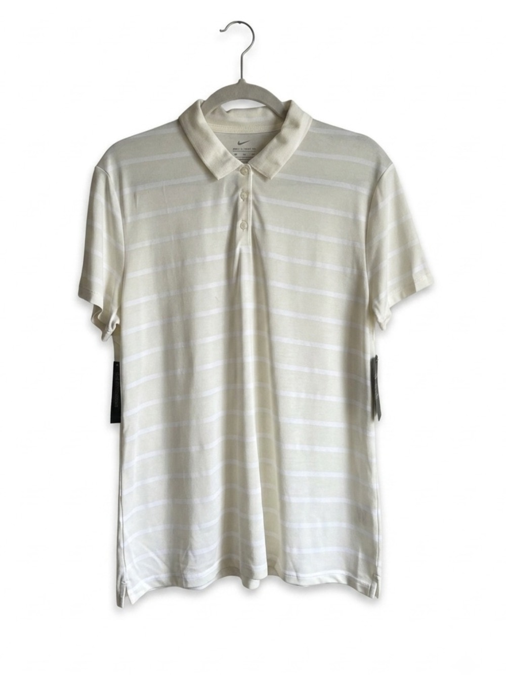 Nike Golf Womens XL White Cream Striped Dri-FIT Short Sleeve Polo NWT⁠